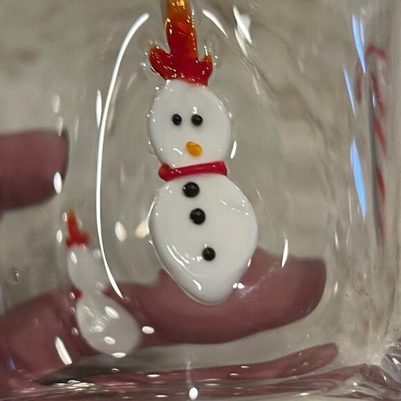 Anthropologie Christmas art glass juice glass or cocktail Candy Canes & Snowman - Picture 7 of 10